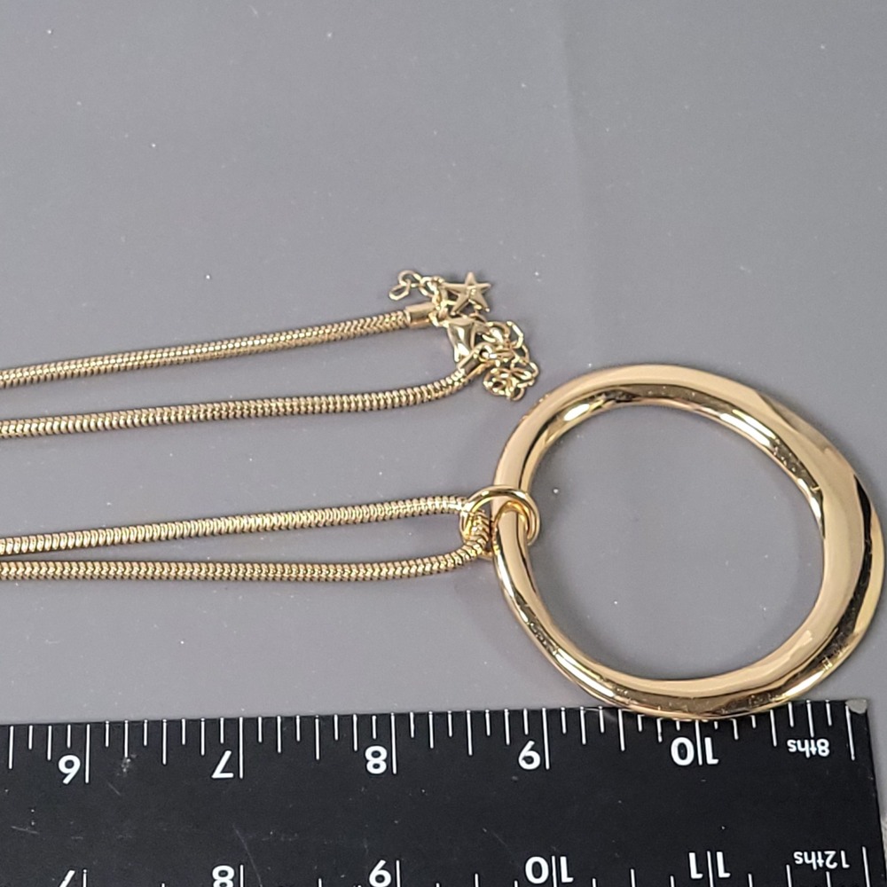 Gold Tone Pendant Necklace Organic Circle Snake Chain MCM Opera Mid Mod - Picture 7 of 8